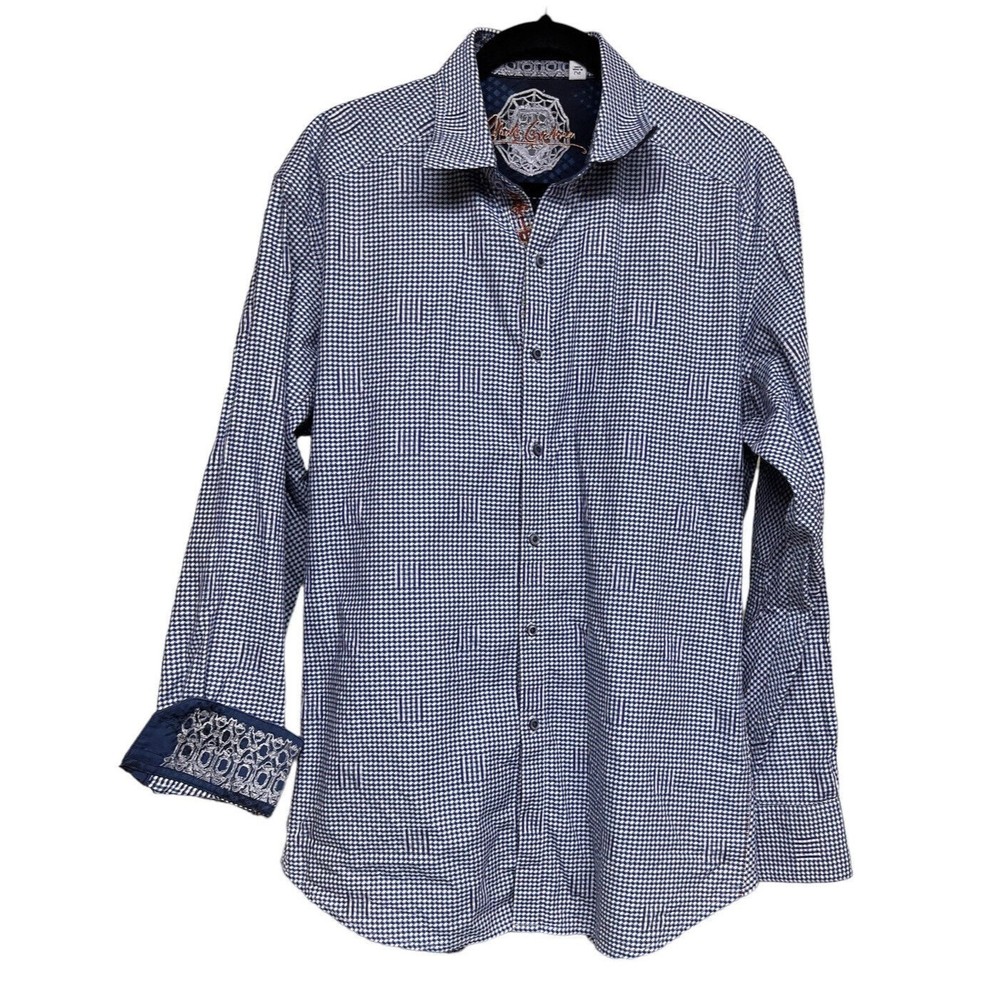 Robert Graham Modern Americana Houndstooth Shirt Blue Men’s Size Large